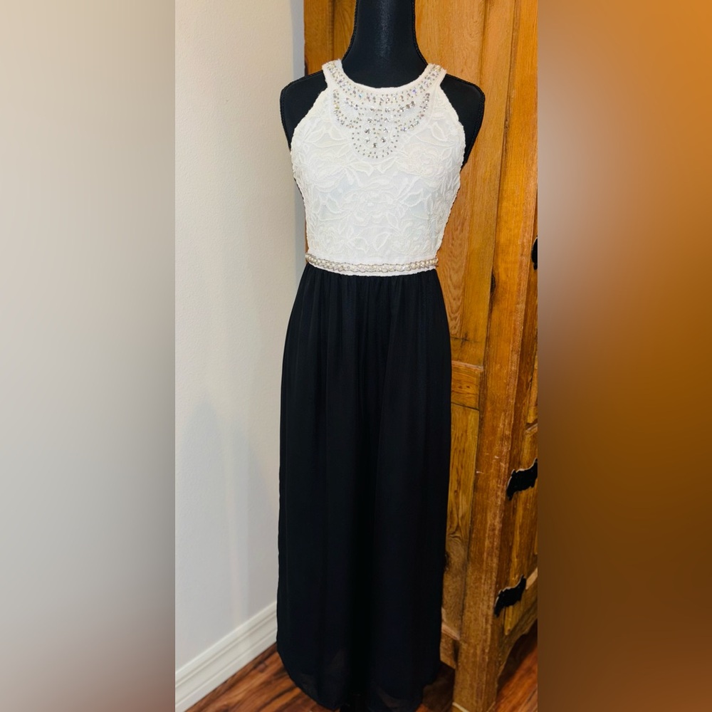 🎄🖤🤍Knit Works🤍🖤🎄Girls Black & White Lace Jumpsuit with Rhinestone Detail Size 16